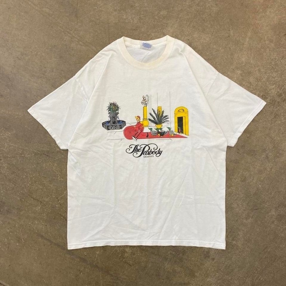 Vintage 90s Memphis The Peabody Duck Hotel Art Graphic T-Shirt Size XL